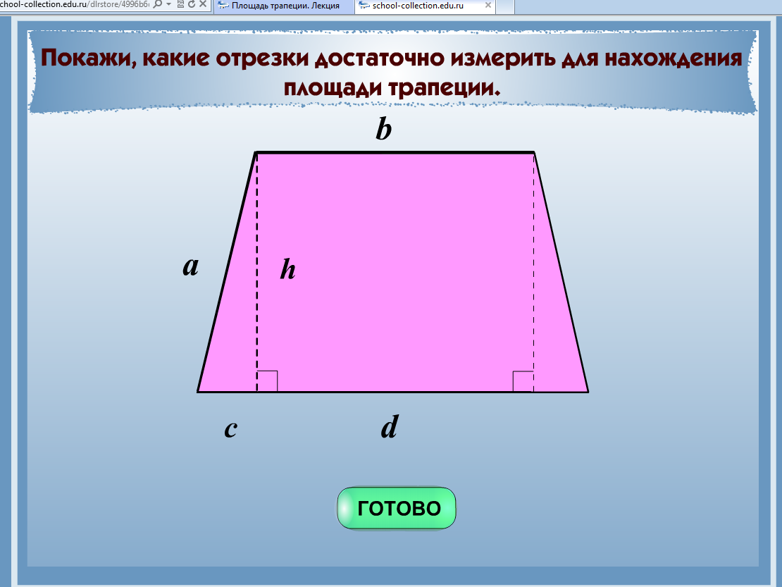 КОНСПЕКТ урока геометрии в 8 классе по теме: «Площадь трапеции»