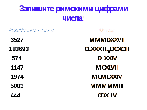 Разработка кружкового занятия с мотивированными детьми по математике с презентацией для 5 класса по теме «Римские цифры»