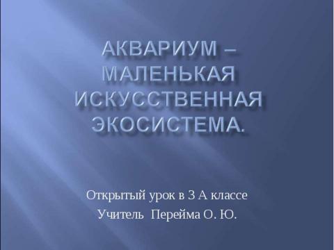 Презентация на тему "Аквариум – маленькая искусственная экосистема (3 класс)" по начальной школе