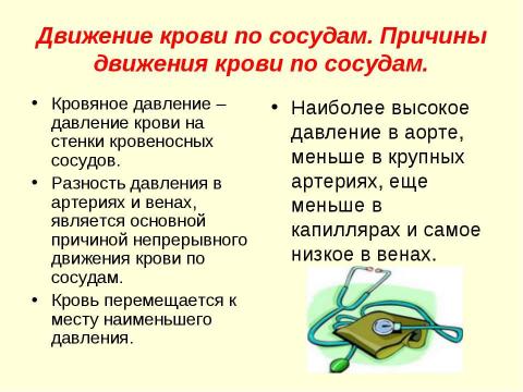 Презентация на тему "Движение крови по сосудам. Причины движения крови по сосудам" по биологии