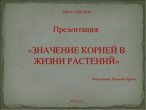 Презентация на тему "Значение корней в жизни растений" по биологии