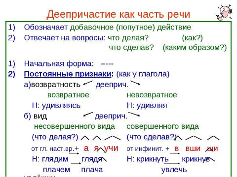 Презентация на тему "Деепричастие как часть речи" по русскому языку