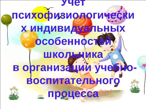 Презентация на тему "Учёт психофизиологических индивидуальных особенностей школьника в организации учебно-воспитательного процесса" по педагогике