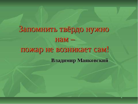 Презентация на тему "Запомнить твёрдо нужно нам – пожар не возникает сам!" по начальной школе