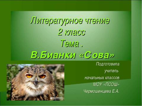 Презентация на тему "В.Бианки «Сова»" по литературе