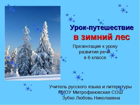 Презентация на тему "Урок - путешествие в зимний лес" по русскому языку