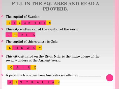 Презентация на тему "Countries and Cities Puzzle" по английскому языку