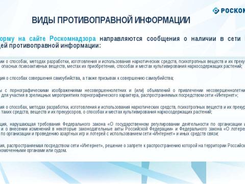 Презентация на тему "О наличии в сети Интернет следующей противоправной информации" по информатике