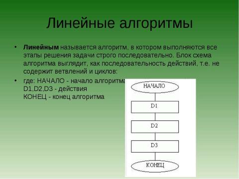 Презентация на тему "Типы алгоритмов: линейные и ветвление" по информатике