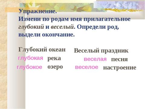 Презентация на тему "Имя прилагательное. Родовые окончания имен прилагательных" по русскому языку