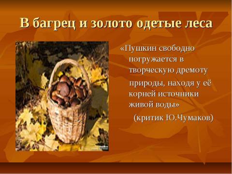 Презентация на тему "Осень в творчестве А.С.Пушкина" по литературе