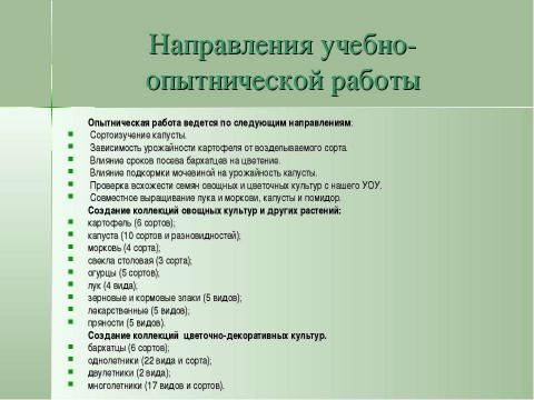 Презентация на тему "Учебно-опытническая работа на пришкольном участке" по педагогике