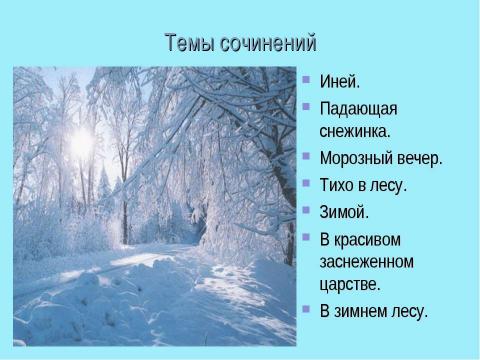 Презентация на тему "Подготовка к сочинению – описанию природы «Зимний пейзаж»" по литературе