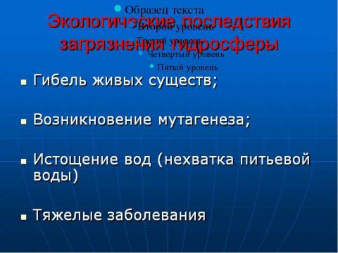 Презентация на тему "Загрязнение гидросферы 6 класс" по экологии