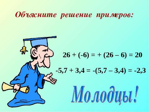 Презентация на тему "Сложение чисел с разными знаками" по математике