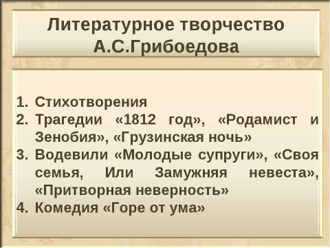 Презентация на тему "А.С.Грибоедов" по литературе