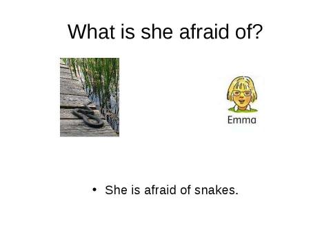 Презентация на тему "What is she afraid of?" по английскому языку