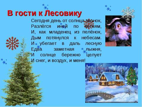 Презентация на тему "Урок - путешествие в зимний лес" по русскому языку