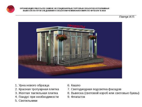 Презентация на тему "Об организации работы по замене нестационарных торговых объектов и рекламных вывесок" по технологии