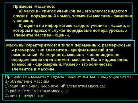 Презентация на тему "Понятие массива" по информатике