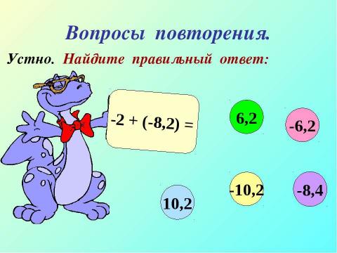 Презентация на тему "Сложение чисел с разными знаками" по математике