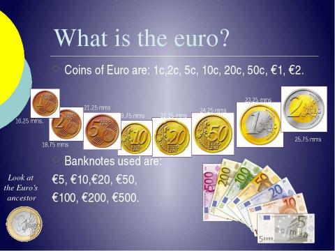 Презентация на тему "The Euro: many countries, one currency" по английскому языку