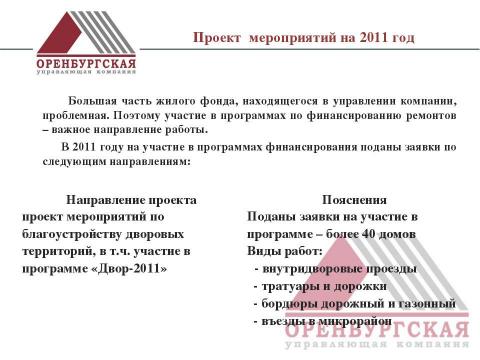 Презентация на тему "Оренбургская управляющая компания" по экономике