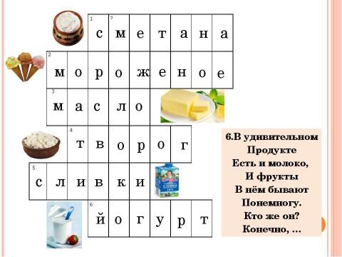 Презентация на тему "Кроссворд «Молоко и молочные продукты»" по биологии