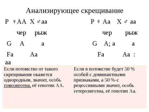 Презентация на тему "Анализирующее скрещивание. Неполное доминирование" по биологии