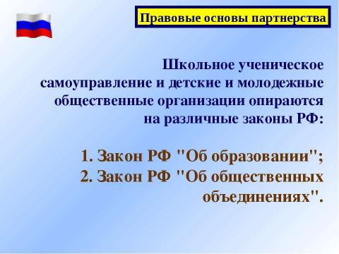 Презентация на тему "Детские и молодежные общественные организации как партнеры ученического самоуправления" по педагогике