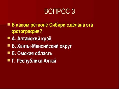 Презентация на тему "ТЕСТ "ЗАПАДНАЯ СИБИРЬ" по географии