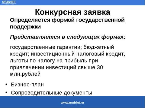 Презентация на тему "Общие требования к разработке бизнес-планов для получения государственного финансирования" по экономике