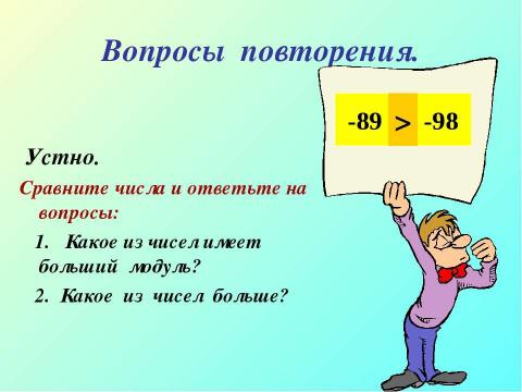 Презентация на тему "Сложение чисел с разными знаками" по математике