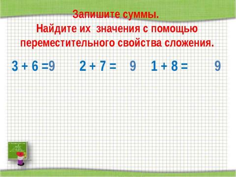 Презентация на тему "Переместительное свойство сложения" по начальной школе