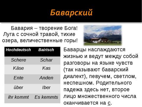 Презентация на тему "Диалекты немецкого языка" по обществознанию