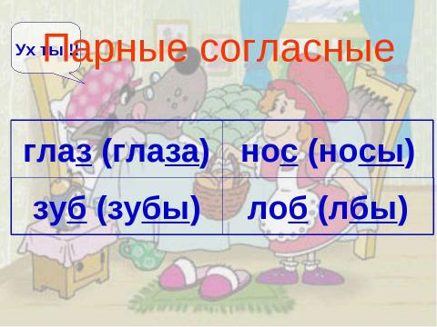 Презентация на тему "Парные согласные 1 класс" по русскому языку