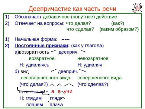 Презентация на тему "Деепричастие как часть речи" по русскому языку