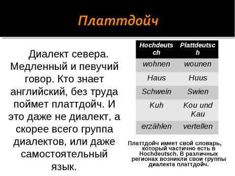 Презентация на тему "Диалекты немецкого языка" по обществознанию