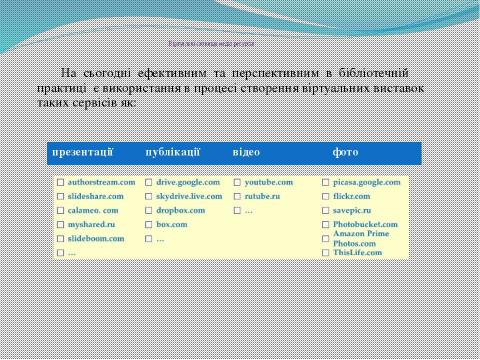 Презентация на тему "Використання віртуальних виставок для популяризації літератури у веб-середовищі" по литературе