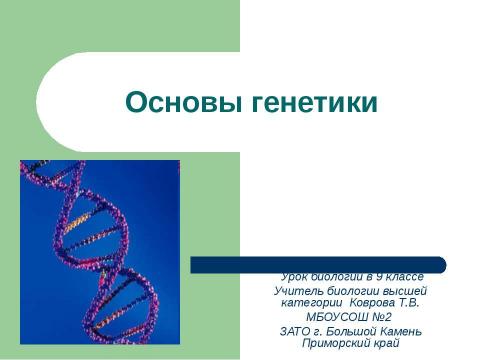 Презентация на тему "Основы генетики" по биологии