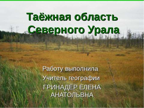 Презентация на тему "Таёжная область Северного Урала" по географии