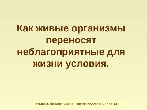 Презентация на тему "Как живые организмы переносят неблагоприятные для жизни условия" по биологии