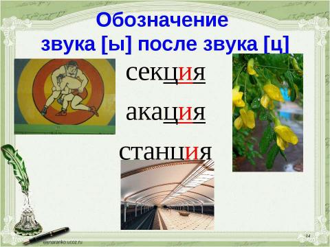 Презентация на тему "Учимся обозначать звук [ы] после звука [ц]" по русскому языку