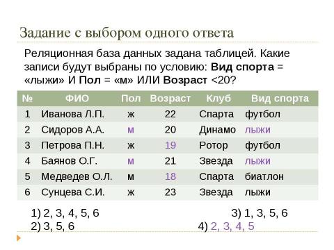 Презентация на тему "Решение заданий ЕГЭ то теме «Базы данных»" по информатике