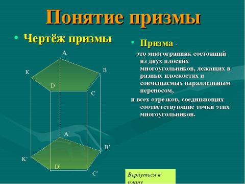 Презентация на тему "Призма 10 класс" по геометрии