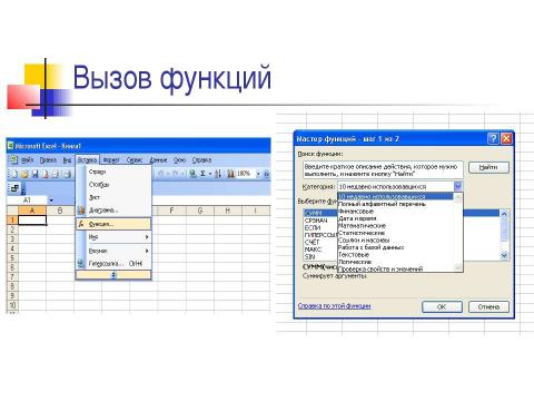 Презентация на тему "Использование функций в табличном процессоре MS EXCEL" по информатике