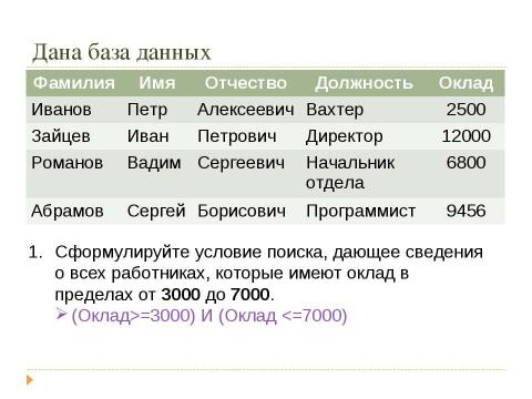 Презентация на тему "Решение заданий ЕГЭ то теме «Базы данных»" по информатике