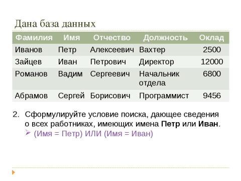 Презентация на тему "Решение заданий ЕГЭ то теме «Базы данных»" по информатике